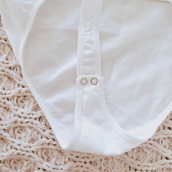 Forever 21 V Neck Strappy Thong Bodysuit Onesie- White - Picture 5 of 5